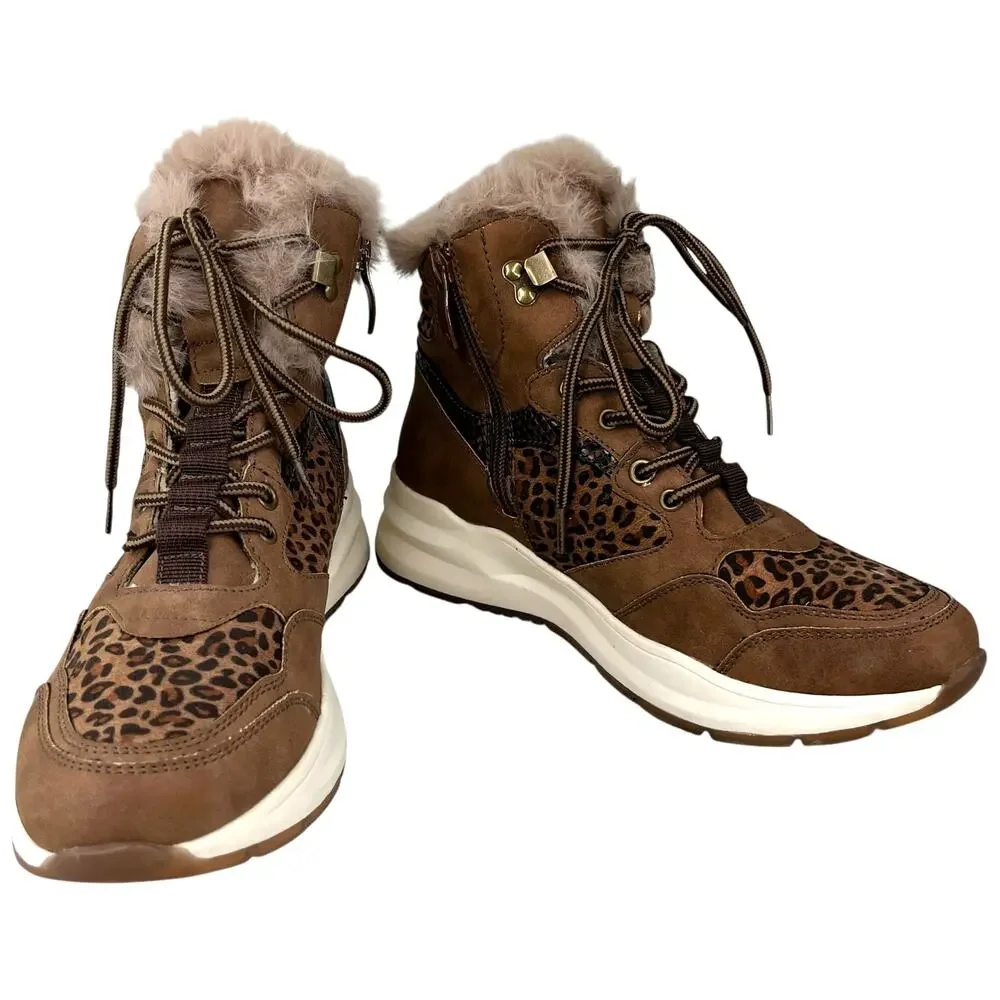 Patrizia by Spring Step Sneaker Booties Lace Up 39 Animal Print Side Zip 8.5
